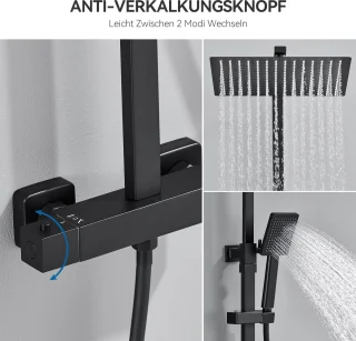 Auralum max Regendouche met Thermostaatkraan - Doucheset Zwart - Regendoucheset - Zwart Douchekolom met Thermostatische Mengkraan - 12 inch Douchekop