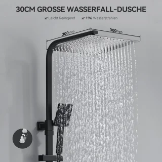 Auralum max Regendouche met Thermostaatkraan - Doucheset Zwart - Regendoucheset - Zwart Douchekolom met Thermostatische Mengkraan - 12 inch Douchekop