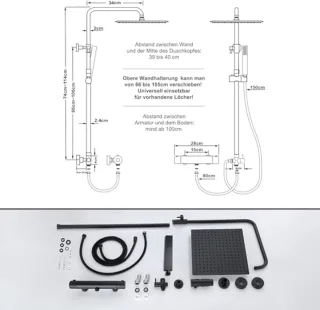 Verstelbare Doucheset Thermostatisch Zwart met Regendouche en Douchekolom 30x30cm