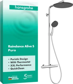 hansgrohe Raindance Alive S Puro - Showerpipe - Ecostat thermostaat - 300mm maat - 1 straalfunctie - Chroom
