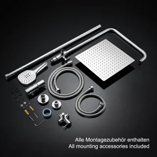 Doucheset chroom - regendouche vierkant - roestvrij staal - 30x30cm regendouche zonder kraan