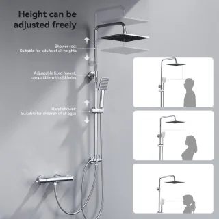 DERW Max Douchesysteem met thermostaatkraan - Regendouche - 109cm Stang - Chroom