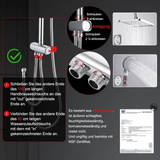 Complete Douche Set met Waterbesparende Douchekop en Verstelbare Douchebar - Vierkante Hoofddouche 28x18cm - 90-120Cm - Chrome regendouche zonder kraan