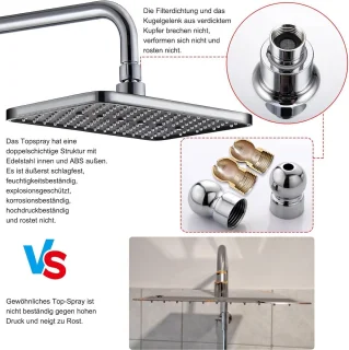 Complete Douche Set met Waterbesparende Douchekop en Verstelbare Douchebar - Vierkante Hoofddouche 28x18cm - 90-120Cm - Chrome regendouche zonder kraan