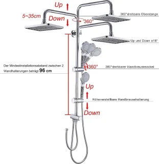 Complete Douche Set met Waterbesparende Douchekop en Verstelbare Douchebar - Vierkante Hoofddouche 28x18cm - 90-120Cm - Chrome regendouche zonder kraan