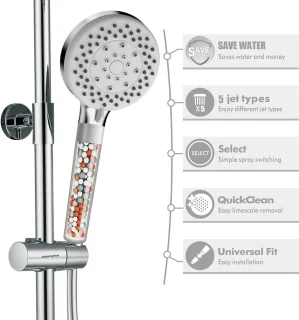 Complete Douche Set met Waterbesparende Douchekop en Verstelbare Douchebar - Vierkante Hoofddouche 28x18cm - 90-120Cm - Chrome regendouche zonder kraan