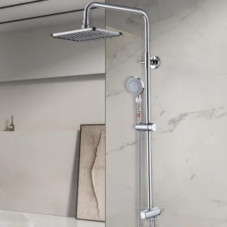 Complete Douche Set met Waterbesparende Douchekop en Verstelbare Douchebar - Vierkante Hoofddouche 28x18cm - 90-120Cm - Chrome regendouche zonder kraan
