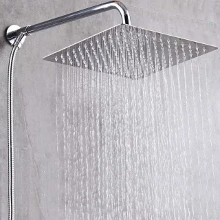 JHubers Goods - Regendouche van roestvrij staal voor douchesysteem - hoogglanzend chroom - 30x30 cm inbouw.