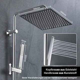 Regendouche Douchesysteem met Handdouche en Douchekolom voor Badkuip - Roestvrij staal 30x30cm