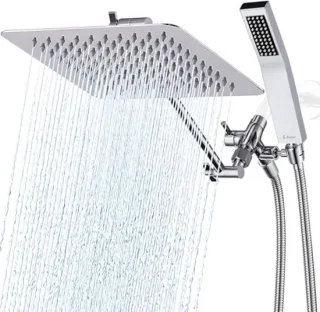 Dubbele vierkante douchekop met handdouche en flexibele slang | 25,4 cm (10 inch) | 3-weg omvormer