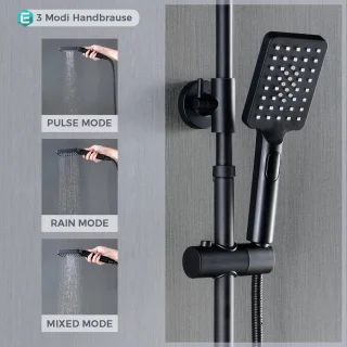 Grote vierkante regendouche 30 cm - zwart - 304 roestvrij staal - 3 straalsoorten - handdouche - waterbesparend regendouche zonder kraan