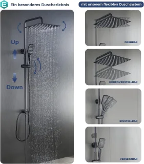Grote vierkante regendouche 30 cm - zwart - 304 roestvrij staal - 3 straalsoorten - handdouche - waterbesparend regendouche zonder kraan