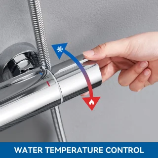 Auralum MAX Regendouche met Thermostaatkraan - Doucheset Chroom - Regendoucheset - Verstelbare Hoogte 84-121 cm - 9 inch Douchekop