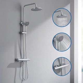 De Auralum MAX Regendouche met Thermostaatkraan - Doucheset Chroom - Regendoucheset - Verstelbare Hoogte 84-121 cm - 9 inch Douchekop in één oogopslag