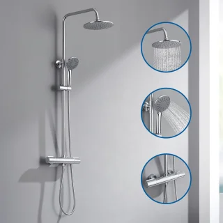 Auralum MAX Regendouche met Thermostaatkraan - Doucheset Chroom - Regendoucheset - Verstelbare Hoogte 84-121 cm - 9 inch Douchekop
