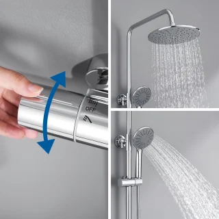 Auralum MAX Regendouche met Thermostaatkraan - Doucheset Chroom - Regendoucheset - Verstelbare Hoogte 84-121 cm - 9 inch Douchekop