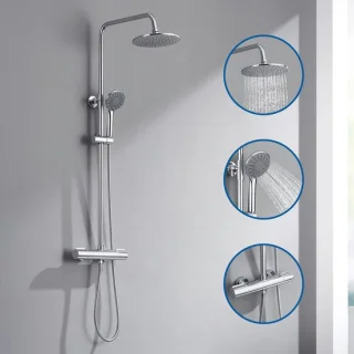 Auralum MAX Regendouche met Thermostaatkraan - Doucheset Chroom - Regendoucheset - Verstelbare Hoogte 84-121 cm - 9 inch Douchekop