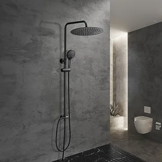 Zwart Douchesysteem met Regendouchekop 30 cm en Handdouche zonder Armatuur