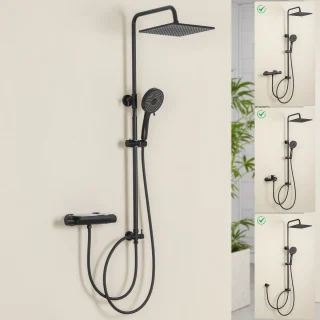 Sofetiy MAX Regendouche met Thermostaatkraan - Zwart Douchesysteem - Inclusief thermostaatkraan - Wandmontage - Waterbesparend