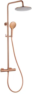 Fortifura Calvi Regendoucheset - thermostatisch - 25cm hoofddouche - gladde slang - ronde handdouche - Geborsteld koper PVD (Koper)