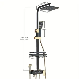 douchesysteem - doucheset - regendouche - Compleet Zwart & Goud Douchesysteem – 8 inch Regendouche, Wandkraan & Handdouche