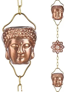 Boeddha Hoofd Regenketting 8-1/2 voet lang - 12 Grote Figuren - Puur Koper