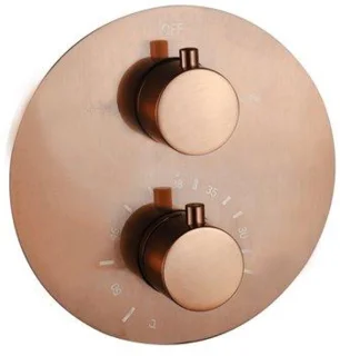 Fortifura Calvi inbouw Regendoucheset - rond - thermostatisch - wandarm - 25cm hoofddouche - staaf handdouche - Geborsteld koper PVD (Koper)
