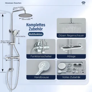 Douchekolom regendouche Douchemixer regendouche gechroomd Doucheensemble Douchesysteem met planken, regendouche cascade, ABS handdouche 3 functies voor badkamers