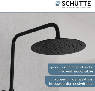 Douchesysteem met thermostaat - Grote regendouche - Diameter 25 cm - Verstelbare handdouche - Douchestang - Zwart regendouche zonder kraan