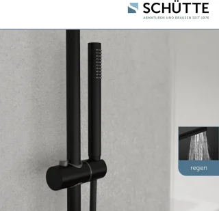 Douchesysteem met thermostaat - Grote regendouche - Diameter 25 cm - Verstelbare handdouche - Douchestang - Zwart regendouche zonder kraan