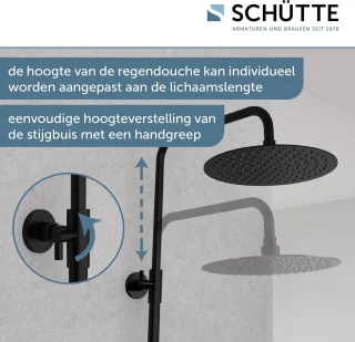 Douchesysteem met thermostaat - Grote regendouche - Diameter 25 cm - Verstelbare handdouche - Douchestang - Zwart regendouche zonder kraan
