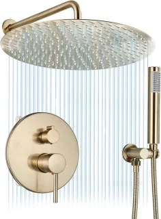 Inbouwdoucheset geborsteld goud 30 cm*30 cm Douchesysteem 2 functies douchemengkraan met ultradunne ronde messing douchekop Inbouwdoucheset Plafond