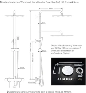 Regendouche Douchesysteem met Thermostaatkraan - Roestvrij Staal Douche-set met XL Ronde Douchekop 25 cm