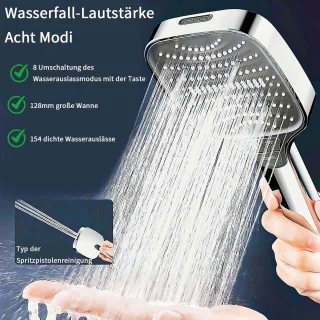 Chromen Handdouche Set met Hoofd en Slang - 4 Knoppen, 8 Straalsoorten, Waterbesparend