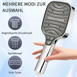 Chromen Handdouche Set met Hoofd en Slang - 4 Knoppen, 8 Straalsoorten, Waterbesparend