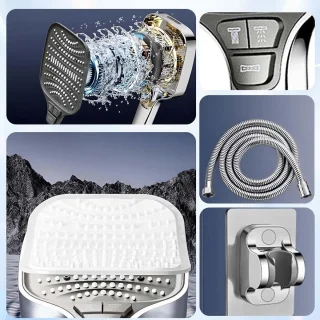 Chromen Handdouche Set met Hoofd en Slang - 4 Knoppen, 8 Straalsoorten, Waterbesparend