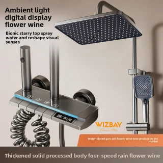 WizBay Premium Select® Luxe 4-in-1 Thermostatische Regendouche – Handdouche met 3 Functies - Piano Keys – Regendouche 30x20cm – Handdouche – Massage Tube – RVS