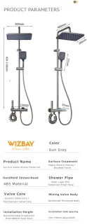 WizBay Premium Select® Luxe 4-in-1 Thermostatische Regendouche – Handdouche met 3 Functies - Piano Keys – Regendouche 30x20cm – Handdouche – Massage Tube – RVS