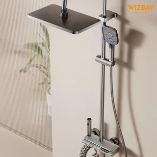 WizBay Premium Select® Luxe 4-in-1 Thermostatische Regendouche – Handdouche met 3 Functies - Piano Keys – Regendouche 30x20cm – Handdouche – Massage Tube – RVS
