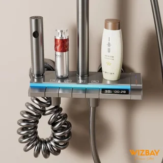 WizBay Premium Select® Luxe 4-in-1 Thermostatische Regendouche – Handdouche met 3 Functies - Piano Keys – Regendouche 30x20cm – Handdouche – Massage Tube – RVS