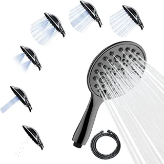 Hogedrukdouchekop met 6 Functies - Groothoek Handdouche met 15,2 cm Slang - Luxe Ontwerp