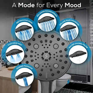 Hogedrukdouchekop met 6 Functies - Groothoek Handdouche met 15,2 cm Slang - Luxe Ontwerp