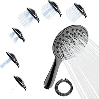 Hogedrukdouchekop met 6 Functies - Groothoek Handdouche met 15,2 cm Slang - Luxe Ontwerp