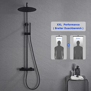 Thermostatische Douchekolom Zwart met Doucheset en Regendouche