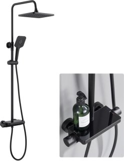 Lonheo max Compleet Douchesysteem met Thermostaatkraan - ABS Doucheset - Hoofddouche & Handdouche- Vierkante Regendouche - Verstelbare Regendouche - Zwart review