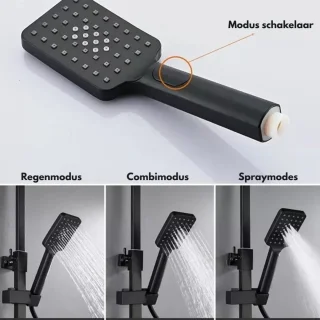 CozyLiving Regendouche met LED Scherm en Thermostaatkraan - Doucheset Zwart - Regendoucheset - Zwart Douchekolom met Thermostatische Mengkraan - 9 inch Douchekop