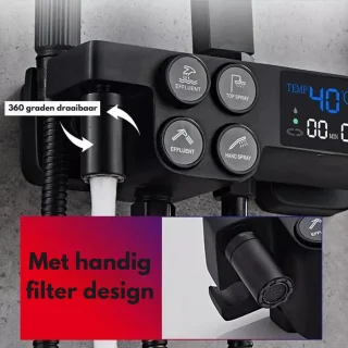 CozyLiving Regendouche met LED Scherm en Thermostaatkraan - Doucheset Zwart - Regendoucheset - Zwart Douchekolom met Thermostatische Mengkraan - 9 inch Douchekop