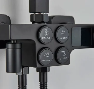 CozyLiving Regendouche met LED Scherm en Thermostaatkraan - Doucheset Zwart - Regendoucheset - Zwart Douchekolom met Thermostatische Mengkraan - 9 inch Douchekop