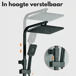 CozyLiving Regendouche met LED Scherm en Thermostaatkraan - Doucheset Zwart - Regendoucheset - Zwart Douchekolom met Thermostatische Mengkraan - 9 inch Douchekop