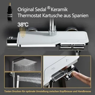 Regendouche doucheset met thermostaat - complete set roestvrij staal voor een luxe doucheervaring